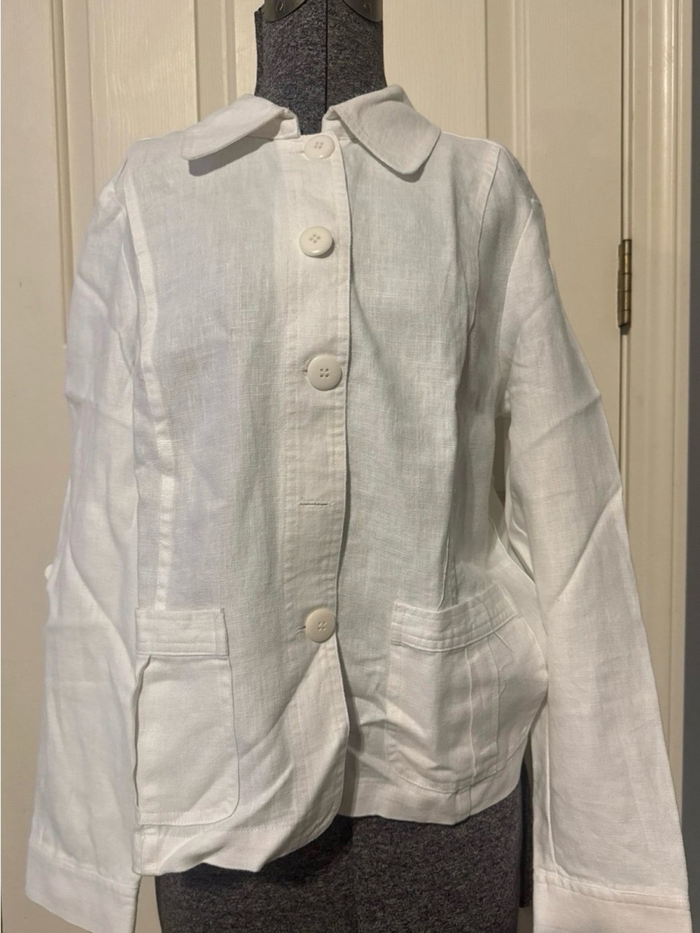 Charter Club White Linen Button Jacket